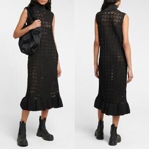 GANNI | NWT Black Metallic Crochet High Neck Midi Dress S